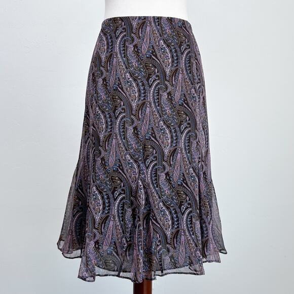 Charter Club 100% Silk Bohemian Paisley Flowy Knee Length Skirt - Picture 1 of 9